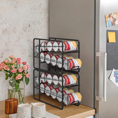 Vista 2 de MOOACE Paquete de 4 Estantes Dispensadores de Latas, Organizador Soporte Apilable de Almacenamiento de Latas para Alimentos Enlatados Gabinete
