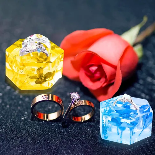 Vista 4 de Molde de resina para anillos de 8 cavidades, moldes de silicona para resina epoxi, corazón, redondos, cuadrados hexagonales para exhibir joyas