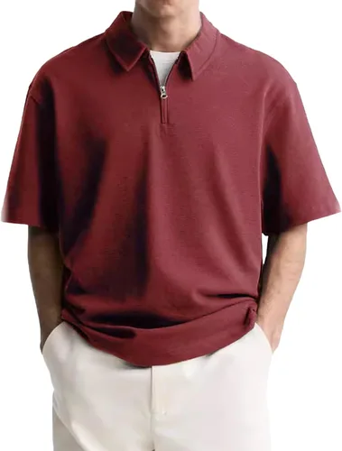 Vista 8 de Camisas polo con cremallera para hombre, camiseta de cuello de moda de verano, talla grande, camisa de golf clásica lisa para exteriores, tops