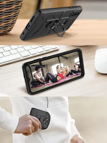 Vista 7 de Jeylly Funda para Moto G Pure con [Paquete de 2] Protector de Pantalla HD, [Grado Militar] Soporte de Anillo Resistente de Servicio Pesado Defensor