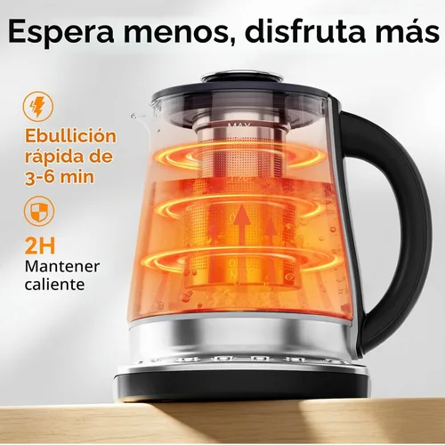 Vista 3 de Hervidor eléctrico con infusor de té, sin BPA, 1200 W, calor rápido, 1.5 L