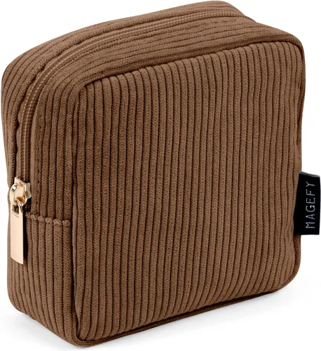 Vista 11 de MAGEFY Pequeña bolsa de maquillaje para bolso, mini bolsa de cosméticos de pana, linda bolsa cosmética para mujeres con bolsillos deslizantes