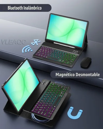 Vista 4 de Funda de teclado para tableta Samsung Galaxy Tab A11 Plus de 11 pulgadas 2025 / A9+ Plus 2023, teclado y mouse inalámbricos con retroiluminación
