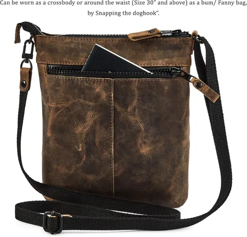 Vista 5 de Bolso bandolera para mujer, pequeño bolso de cuero real, bolso cruzado de viaje vintage hecho a mano