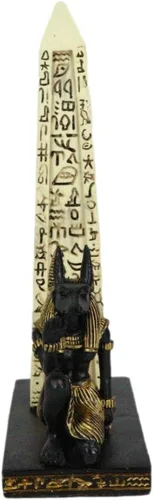 Vista 3 de Ebros Gift Tema egipcio Anubis Chacal Perro Deidad Arrodillado por pilar de obelisco jeroglífico Quemador de incienso Escultura Estatuilla de resina