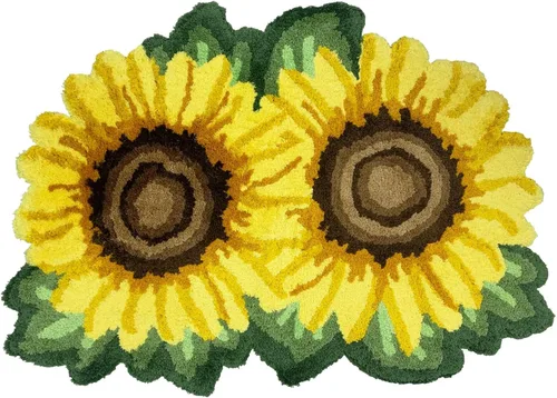 Vista 3 de USTIDE Tapete de área de girasol, tapete de flores amarillas, bonito tapete para baño y cocina, tapete hecho a mano, lavable, floral