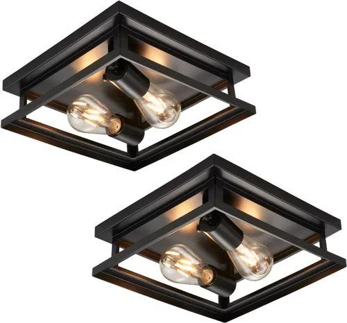 Vista 8 de Hamilyeah Lámpara de techo de montaje empotrado de granja, 2 luces, luz de techo para pasillo, color negro, lámpara de techo de cocina para montaje