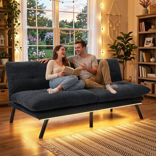Vista 5 de YITAHOME Convertible Futon Sofa Bed,70" Folding Futon Couch w/Led Lights