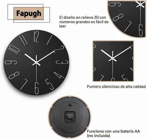 Vista 4 de Reloj de pared, reloj silencioso, reloj de pared que funciona con pilas, reloj de pared moderno de 12 pulgadas, adecuado para oficinas, salas