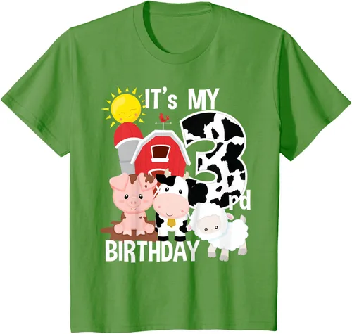 Vista 45 de Camiseta con diseño de animales de granja con texto en inglés "It's My 3rd Birthday" Negro