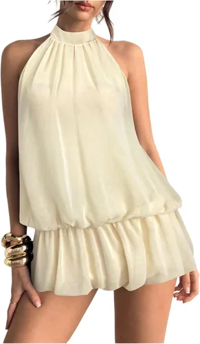 Vista 19 de Floerns Mini vestido sin mangas con volantes y dobladillo de burbujas para Café