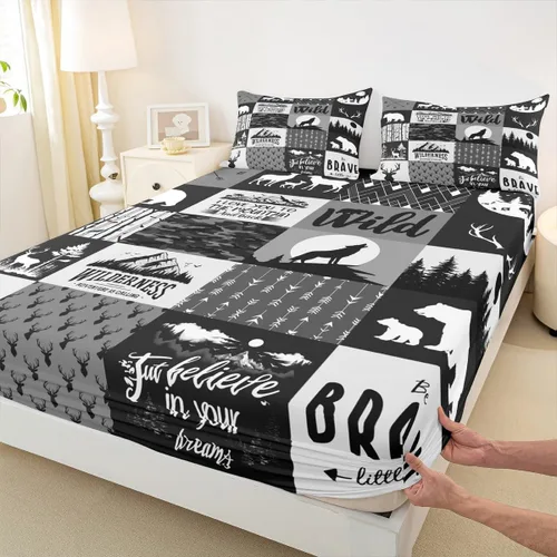 Vista 8 de Sábana bajera ajustable con estampado de leopardo, tamaño individual, juego de ropa de cama rústica con rayas de piel de cebra, decoración
