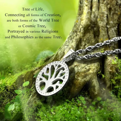 Vista 2 de PROSTEEL Collar del árbol de la vida, collar espiritual de la naturaleza, collar del árbol genealógico, joyería para hombre y mujer, caja de regalo