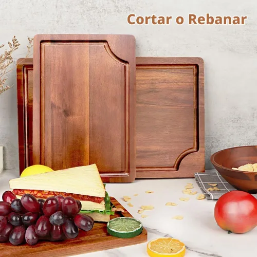 Vista 6 de AIDEA Tabla de cortar de madera de acacia, tablas de cortar para cocina con asa, juego de 3 para carne/verduras/frutas