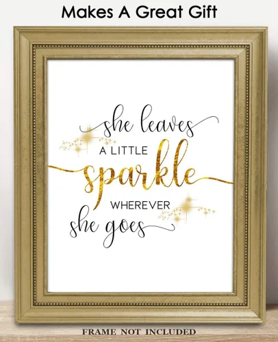 Vista 3 de Arte de pared motivacional para decoración de oficina para hombres y mujeres: "She Leaves a Little Sparkle Wherever She Goes" - Decoración de pared
