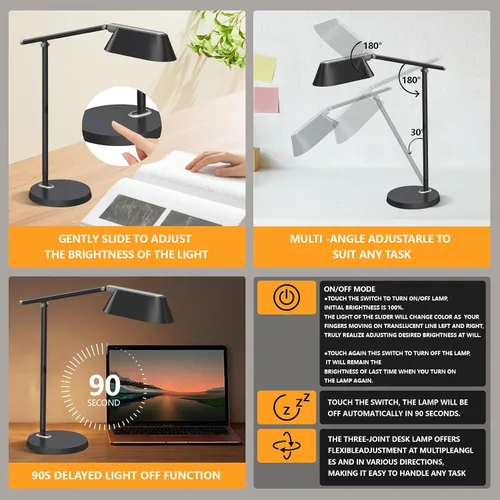 Vista 4 de Lámpara de escritorio para oficina y hogar, luz de escritorio con atenuación continua, fuente de luz más grande, lámpara de escritorio USB de 8 W