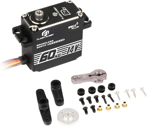 Vista 7 de FLASH HOBBY Servo sin escobillas de 132.3 lbs IP67 Servo impermeable 14V Servo de alto par con engranaje de metal completo para 1/8 1/10 RC Crawler
