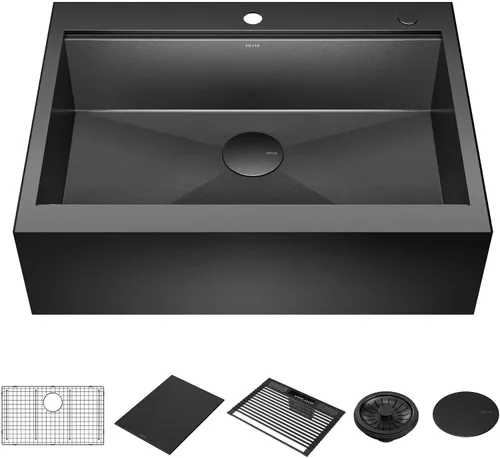 Vista 20 de DELTA FAUCET Delta Rivet 25 Pulgadas de Acero Inoxidable Negro Fregadero de Montaje Superior de Calibre 16 para Cocina con Tarja Única en Acabado