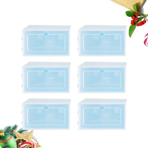 Vista 9 de Cabilock 6 cajas apilables para zapatos para almacenamiento de zapatillas, contenedor de plástico grueso para zapatos, tapa transparente, organiza