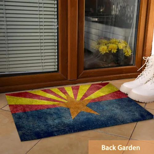 Vista 2 de Tapete para puerta delantera con bandera de Arizona, 30 x 17 pulgadas, decoración para interiores y exteriores, tapete de bienvenida antideslizante