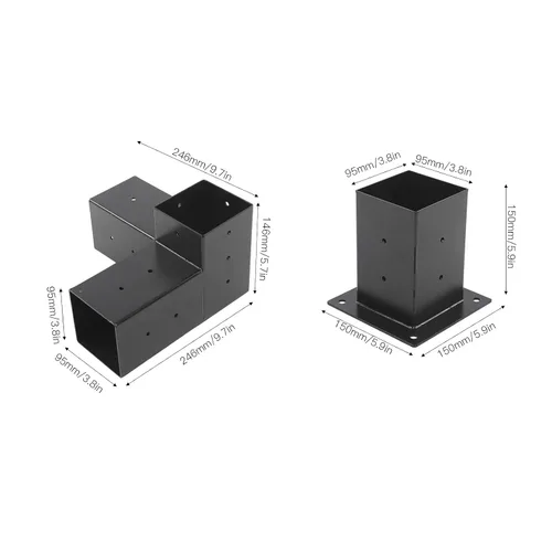 Vista 6 de Soporte de pérgola de acero con revestimiento inoxidable, estructura resistente y fácil montaje para carpintería al aire libre (8 piezas)