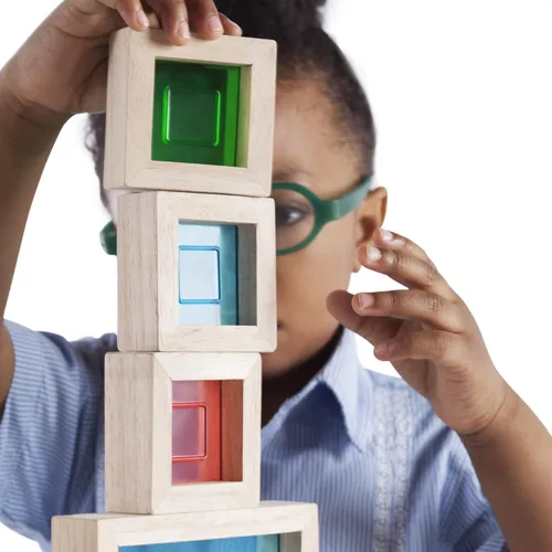 Vista 3 de Guidecraft Juego de bloques de arco iris - 10 piezas. Juguetes educativos y de aprendizaje para niños, bloques apilables