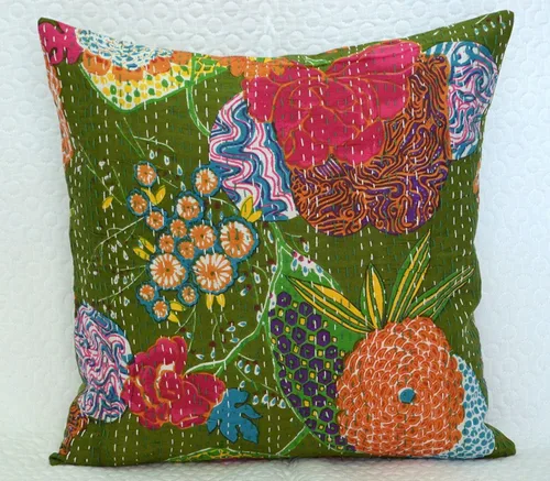 Vista 8 de Funda decorativa chic bohemia hippie para sofá, funda de almohada hecha a mano con frutas Kantha, de algodón, fundas de almohada bohemias