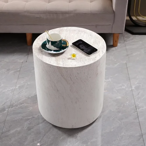 Vista 8 de kevinplus ø22'' Marble Top Side Table Round Circle Fluted End Table for Living Room, Modern Luxurious Wood Frame & Brushed Gold Metal Base, No