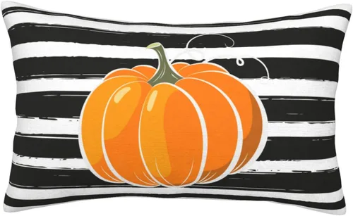 Vista 2 de JOOCAR Fundas de almohada de calabazas azules de 12 x 20 pulgadas, funda de almohada lumbar de otoño, decoración de Acción de Gracias, fundas