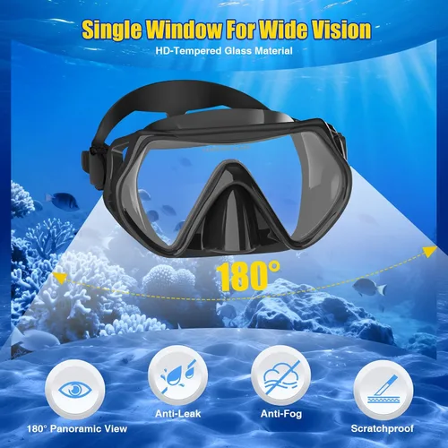 Vista 2 de Snorkeling Gear, Dry Snorkel Set180° Panoramic Wide View,Anti-Fog Scuba Diving Mask, Professional Snorkeling Gear for Free Breathing, Swimming
