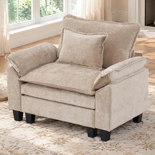 Vista 17 de IPKIG 117" Modular Sectional Cloud Couch, Modern L-Shaped Sofa with Ottoman Blanco beige