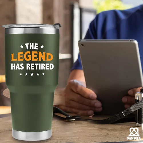 Vista 7 de Panvola The Legend Has Retired - Vaso de acero inoxidable con aislamiento al vacío para mujeres y hombres, con tapa extraíble y pajita, color verde