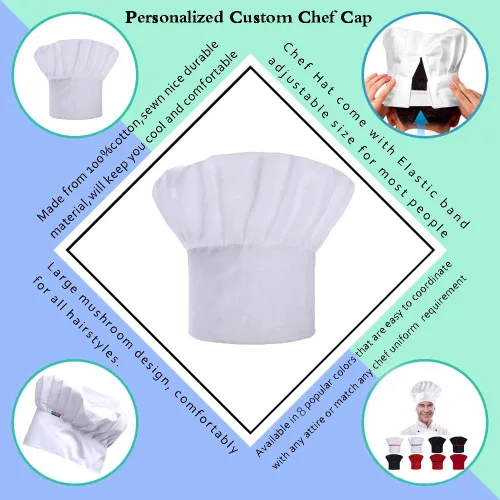 Vista 5 de Personalizado personalizado Chef Hat Ajustable Elástico Baker Cocina Cocina Chef Cap