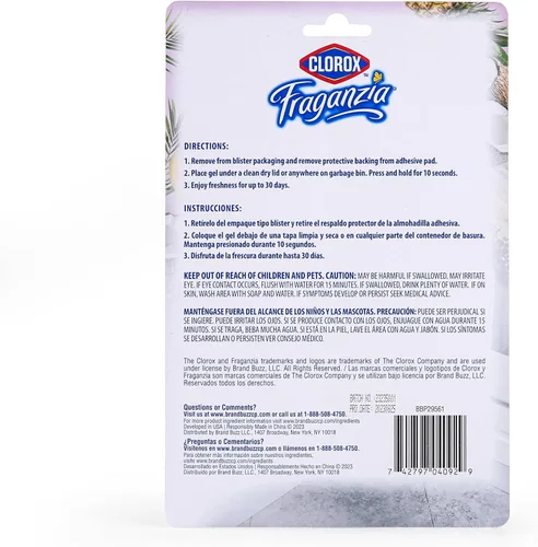 Vista 6 de Clorox Fraganzia - Geles ambientadores adhesivos en Island Escape, 6 unidades Ambientador sin enchufe, sin batería para latas de basura y más, 6