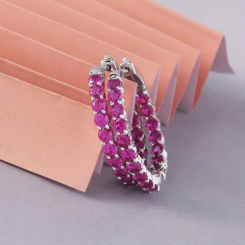 Vista 2 de Femme Luxe Pendientes de aro con piedras preciosas Inside-Out en plata, meses de piedra natal