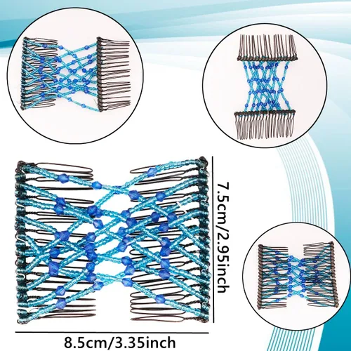 Vista 3 de 4 pinzas elásticas mágicas para el cabello, pinzas elásticas para el cabello, doble peine para mujeres y niñas, peinado vintage, accesorios