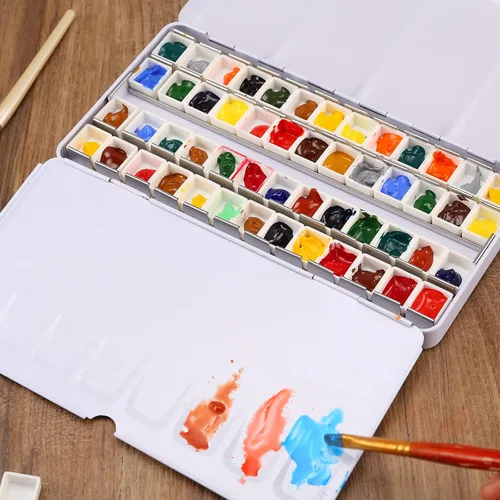 Vista 6 de MYARTOOL Paleta de Acuarela Vacía, Estuche de Pintura de Paleta de Lata de Acuarela Vacía con 48 Medias Bandejas de Acuarela para Paleta de Acuarela