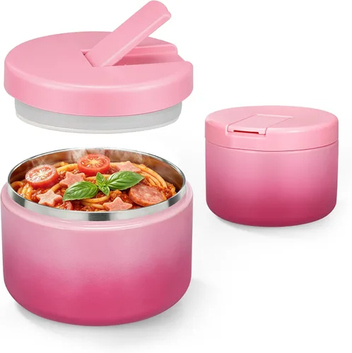 Vista 24 de Pawtong Tarro de comida aislado al vacío de 12 onzas con tapa de hebilla, termo de sopa de boca ancha para comida caliente para niños, contenedor