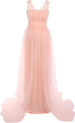 Vista 2 de Vestido de maternidad convertible de tul de múltiples vías para mujer, vestido de noche con hombros descubiertos para sesión de fotos, baby shower