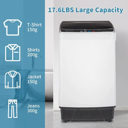 Vista 7 de 17.8LBS Portable Washing Machine, 2.3 Cu.ft Washer Dryer Combo w/Drum, 10 Programs 8 Water Level, Full-Automatic Compact Lavadora for Apartment Dorm