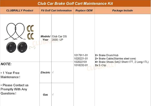 Vista 8 de CLUBRALLY Club Car DS Deluxe Brake Golf Cart Kit de mantenimiento 2000 en adelante, contiene tambor/buje, cables de freno y zapatas de freno