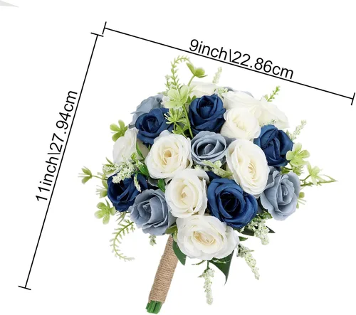 Vista 2 de Ramos para dama de honor para boda - Ramo de flores artificiales de 7 pulgadas para fiesta, ceremonia, aniversario, centros de mesa para mesa de Azul