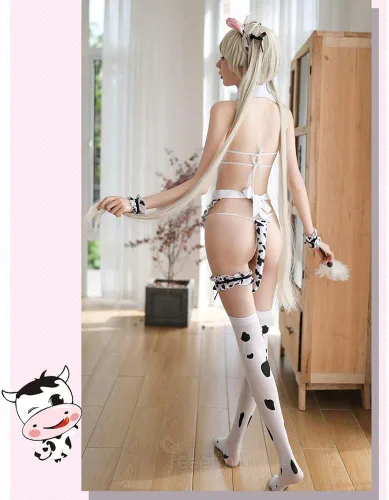 Vista 5 de Joyralcos - Conjunto de lencería de vaquita dálmata y leopardo para cosplay de anime sexy conjunto de bikini