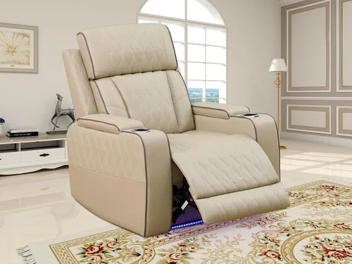 Vista 121 de Juego de sofá reclinable eléctrico, seccional de cuero transpirable beige, juego de muebles de sala de estar, 2 piezas, sofá reclinable eléctrico
