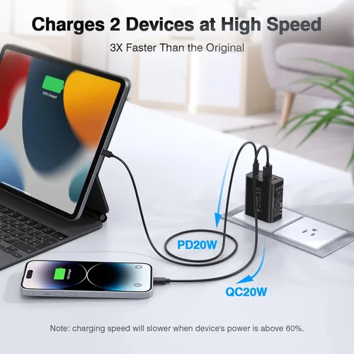 Vista 3 de [Paquete de 2/40W] Bloque de cargador de pared USB C de 4 puertos, cubo de carga rápida de ladrillo de alimentación tipo C Power Delivery, enchufe