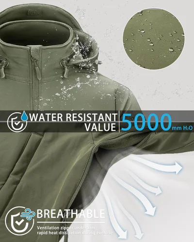 Vista 2 de MAGCOMSEN - Chaqueta táctica para hombre, de invierno, con forro polar y bolsillos múltiples, para esquiar, impermeable, forrada