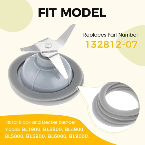 Vista 4 de Repuesto para junta de licuadora Black and Decker, junta de sellado de goma, repuesto 132812-07, compatible con Black & Decker Blender BL1900 BL3900