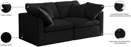 Vista 5 de Meridian Furniture 602Black-S70 Plush Collection - Asiento modular tapizado de terciopelo contemporáneo con relleno de plumón para 1 unidad