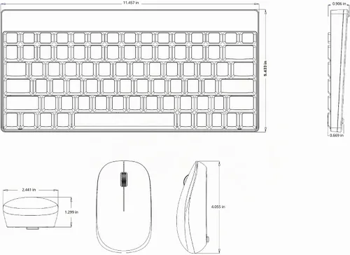 Vista 8 de Perixx PERIDUO-712B Set de Teclado y Ratón Inalámbrico Mini, Negro, Diseño de Teclado Inglés de EE. UU