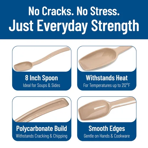 Vista 4 de Cucharas para servir Carlisle, sólidas y perforadas, para buffet/ensaladas 0.25 oz - 0.8 oz (paquete de 12 unidades), Beige, 12
